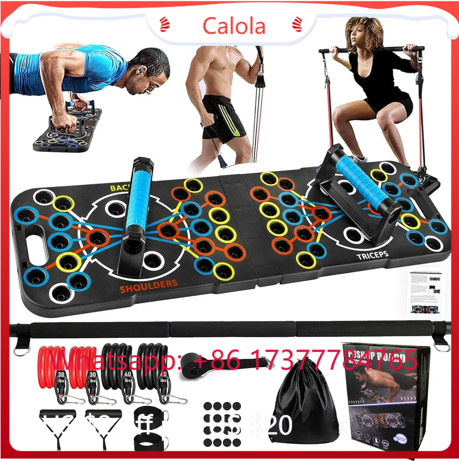 Pilates Bar Kit With Resistance Bands - Multifunctional Push Up Board Pilates Bar