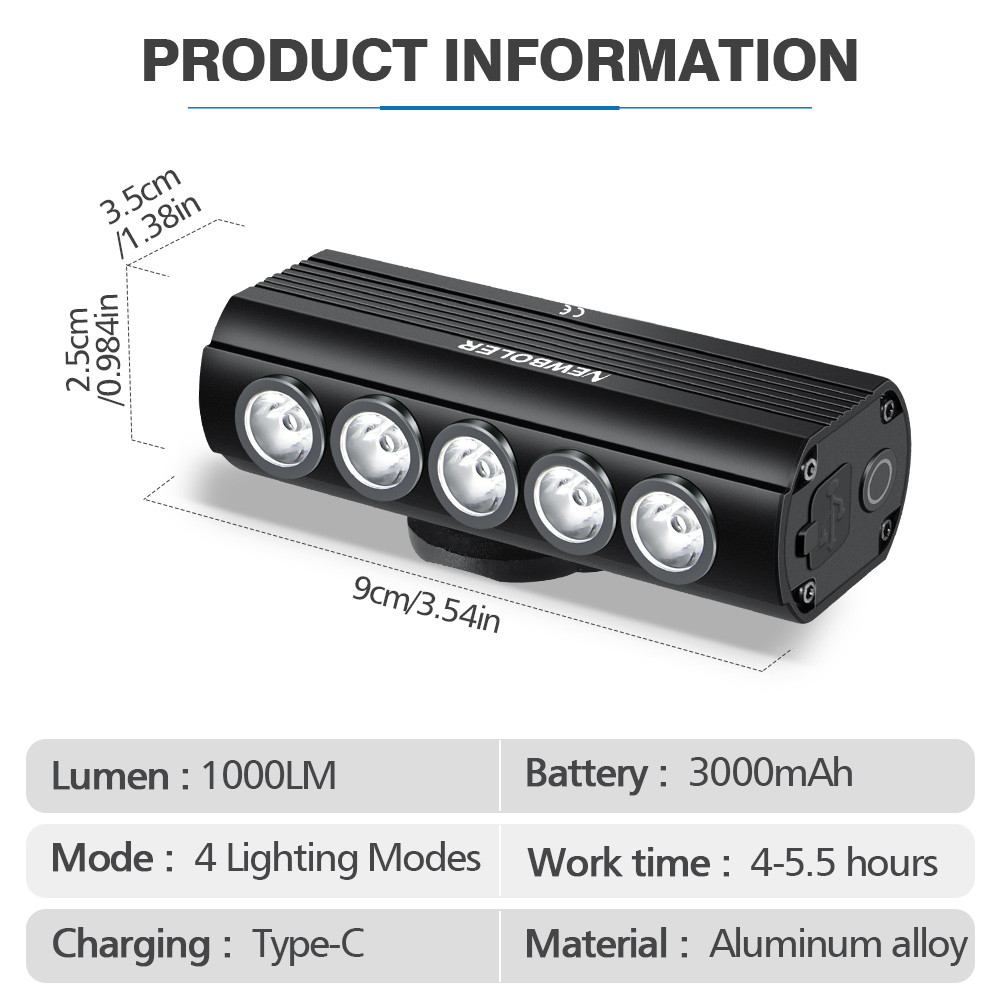 NEWBOLER Bicycle Light Front 1 - Rechargeable Bicycle Headlight 1000 Lumen 评论和价格