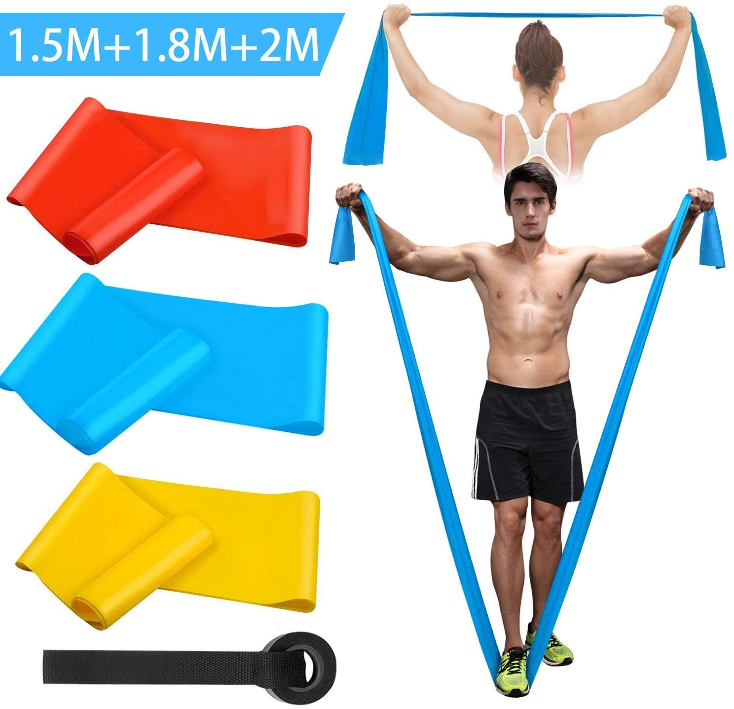 Elastic Fitness Bands 3Pcs Res - Pilates Bar Kit With Resistance Bands 评论和价格