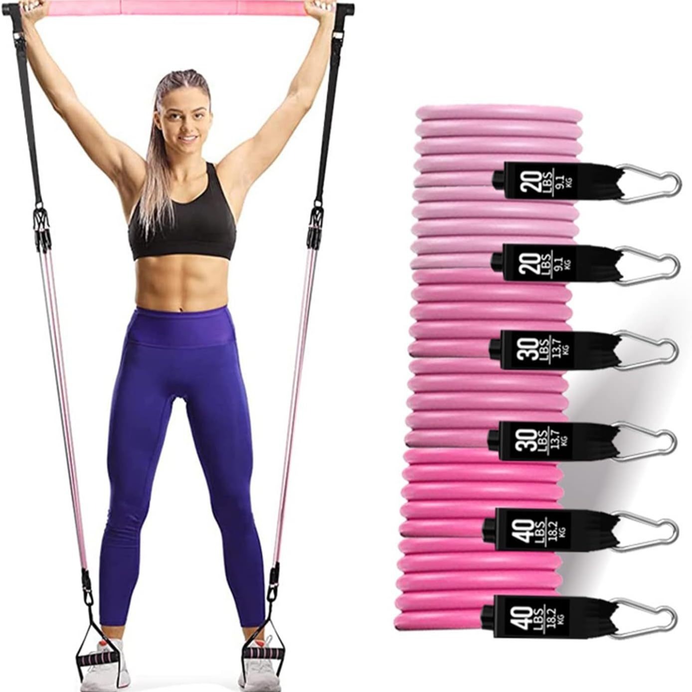180lbs Resistance Bands with A - Pilates Bar Kit With Resistance Bands 评论和价格